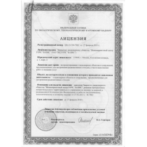 License of the Federal service for ecological, technological and nuclear supervision for the design of stationary objects and structures intended for disposal of radioactive waste, in terms of performance of works and rendering of services